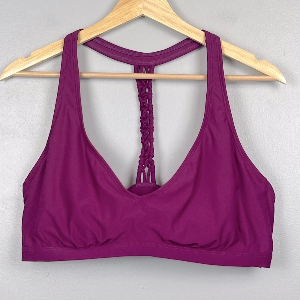 Athleta fuschia Macrame T-back underwire activewear bikini bra top, 40B/C.